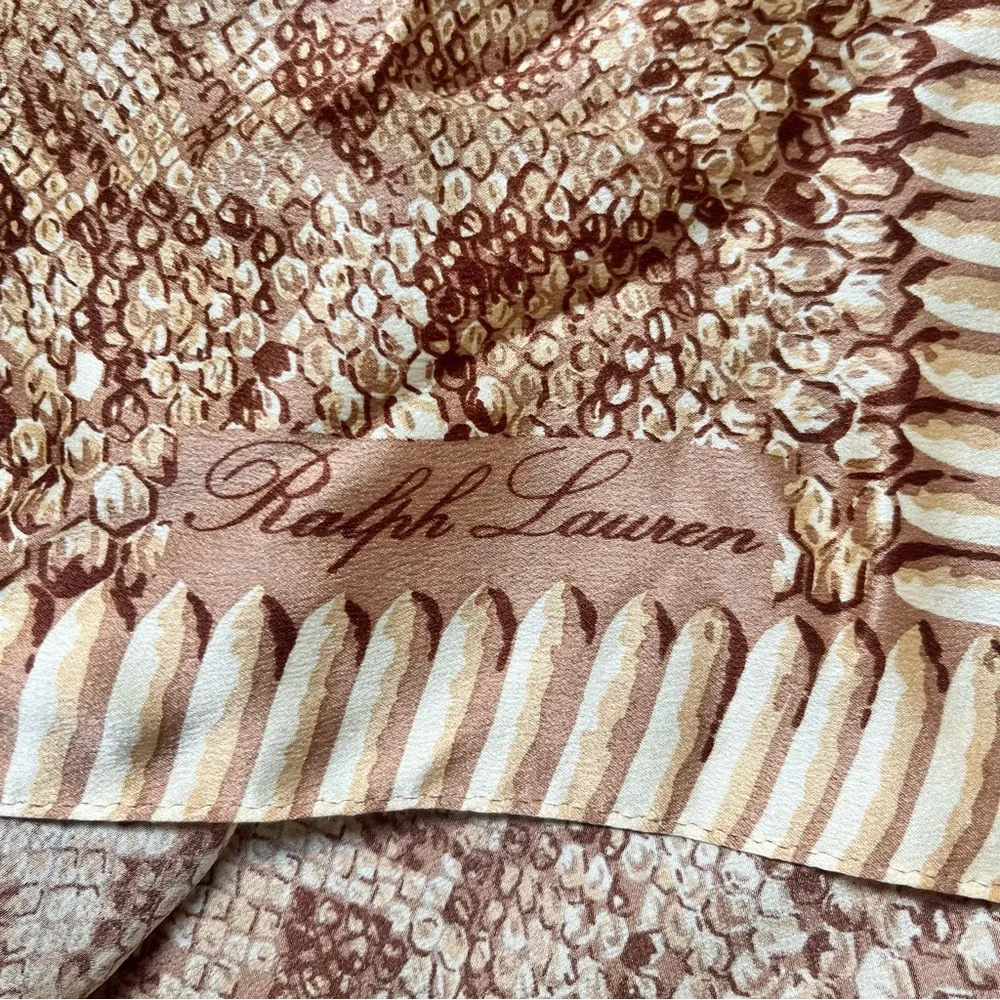 Vintage Ralph Lauren 100% Silk Scarf Animal Print Japan Preppy Classic 90s Camel - Picture 5 of 12